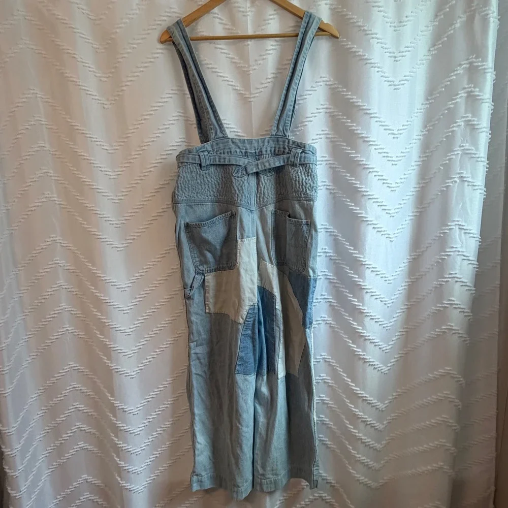 Ulla Johnson Patchwork Denim Wide Leg Overalls Blue Cotton Size 4 - Picture 3 of 9